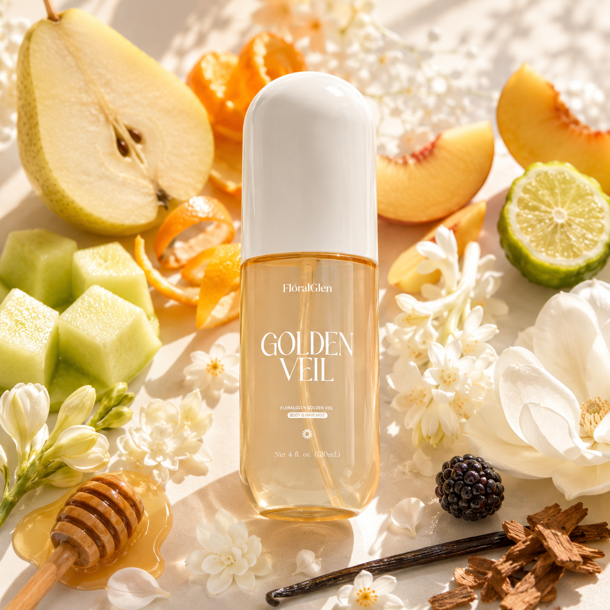FloralGlen Golden Veil Body & Hair Mist – 120 mL / 4.06 fl oz